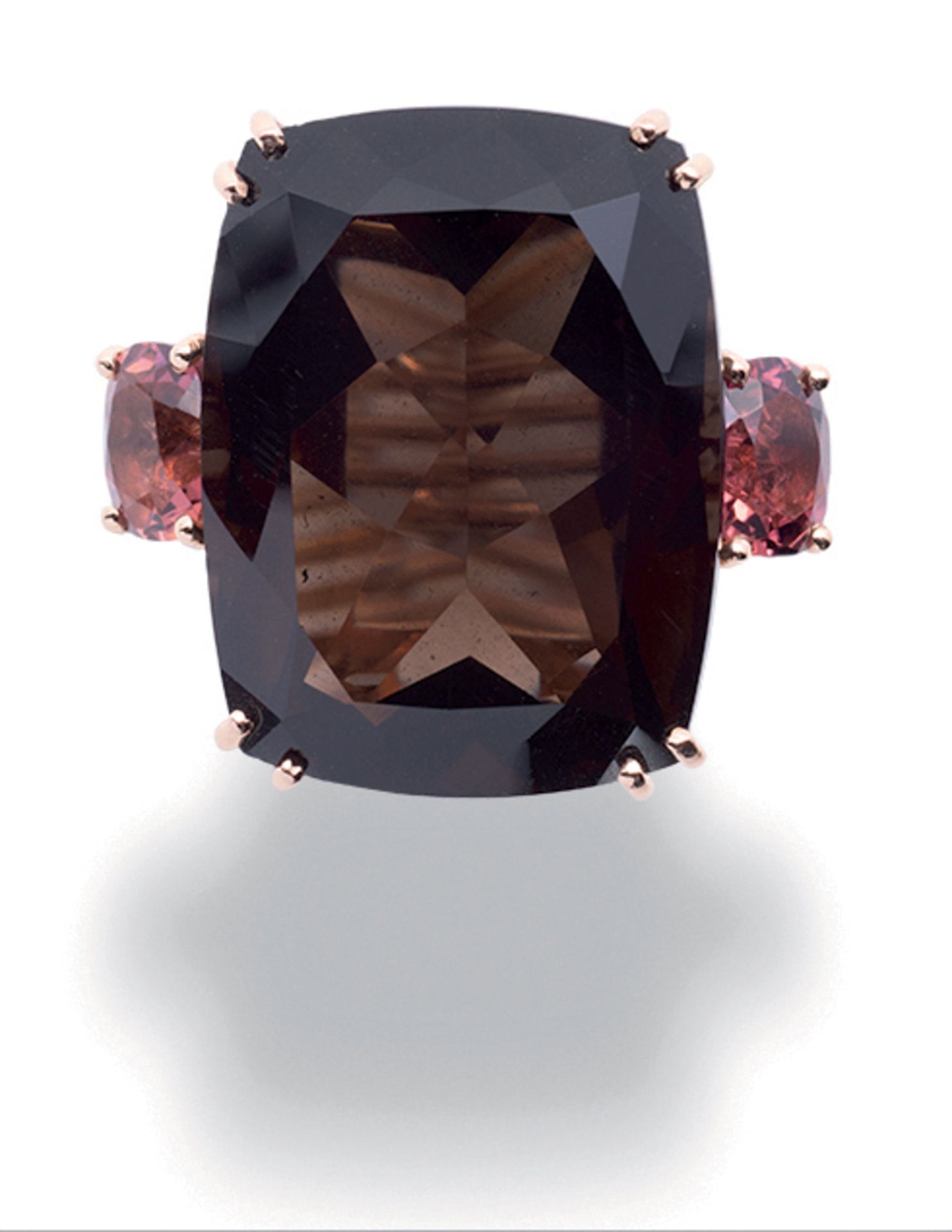 BAGUE EN OR ROSE,QUARTZ FUMÉ,TOURMALINE ET DIAMANTS,SIGNÉE ANTONINI