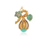 BROCHE EN OR, TURQUOISES ET DIAMANTS, ANNÉES 60