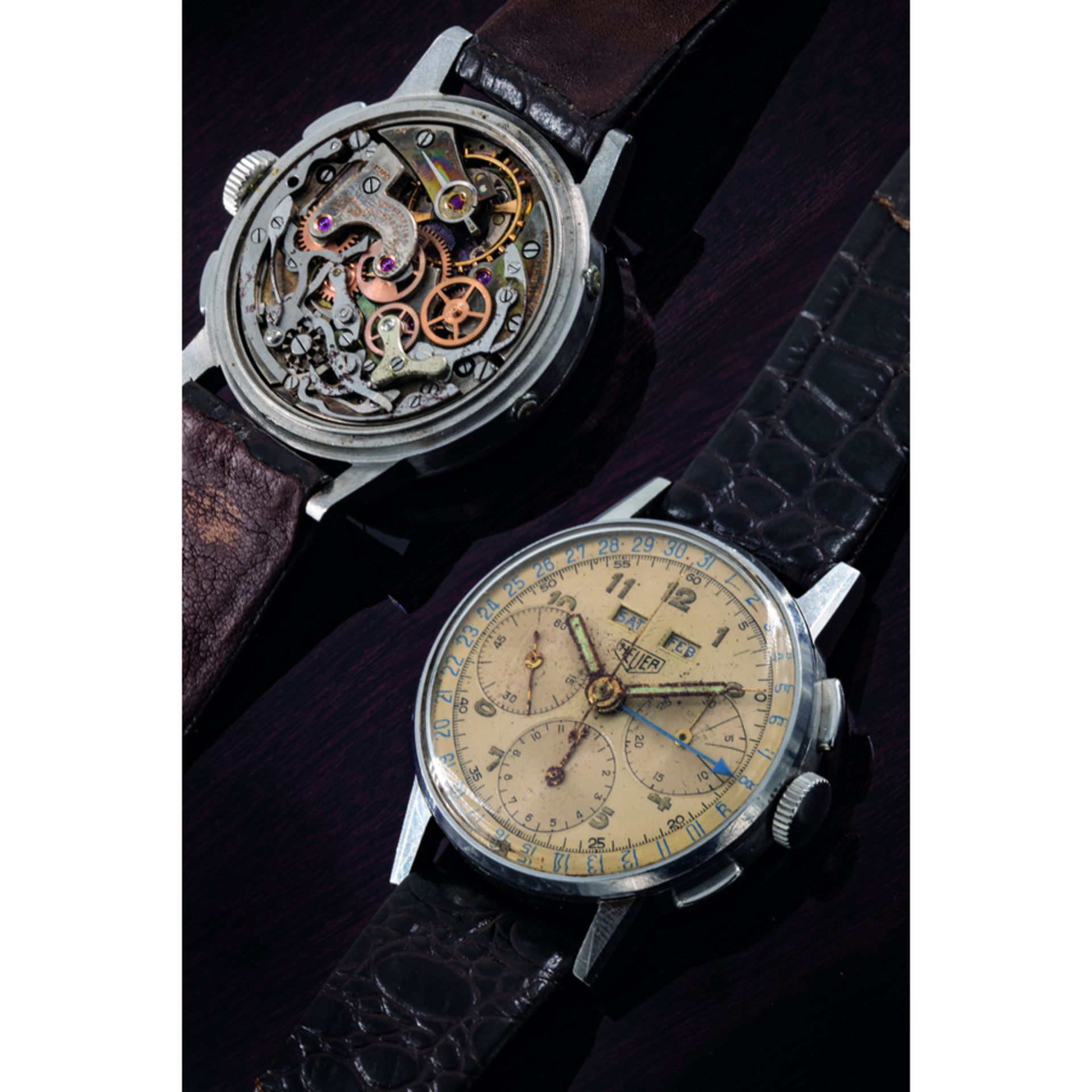 HEUER CHRONOGRAPHE TRIPLE DATE, ACIER - VERS 1950 - Image 2 of 2