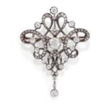 BROCHE / PENDENTIF EN OR, ARGENT ET DIAMANTS, FIN XIXe SIECLE