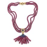 COLLIER EN OR, RACINES DE RUBIS, SAPHIRS ET DIAMANTS