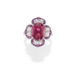 BAGUE EN OR ,TOURMALINE ROSE,RUBIS ET DIAMANTS