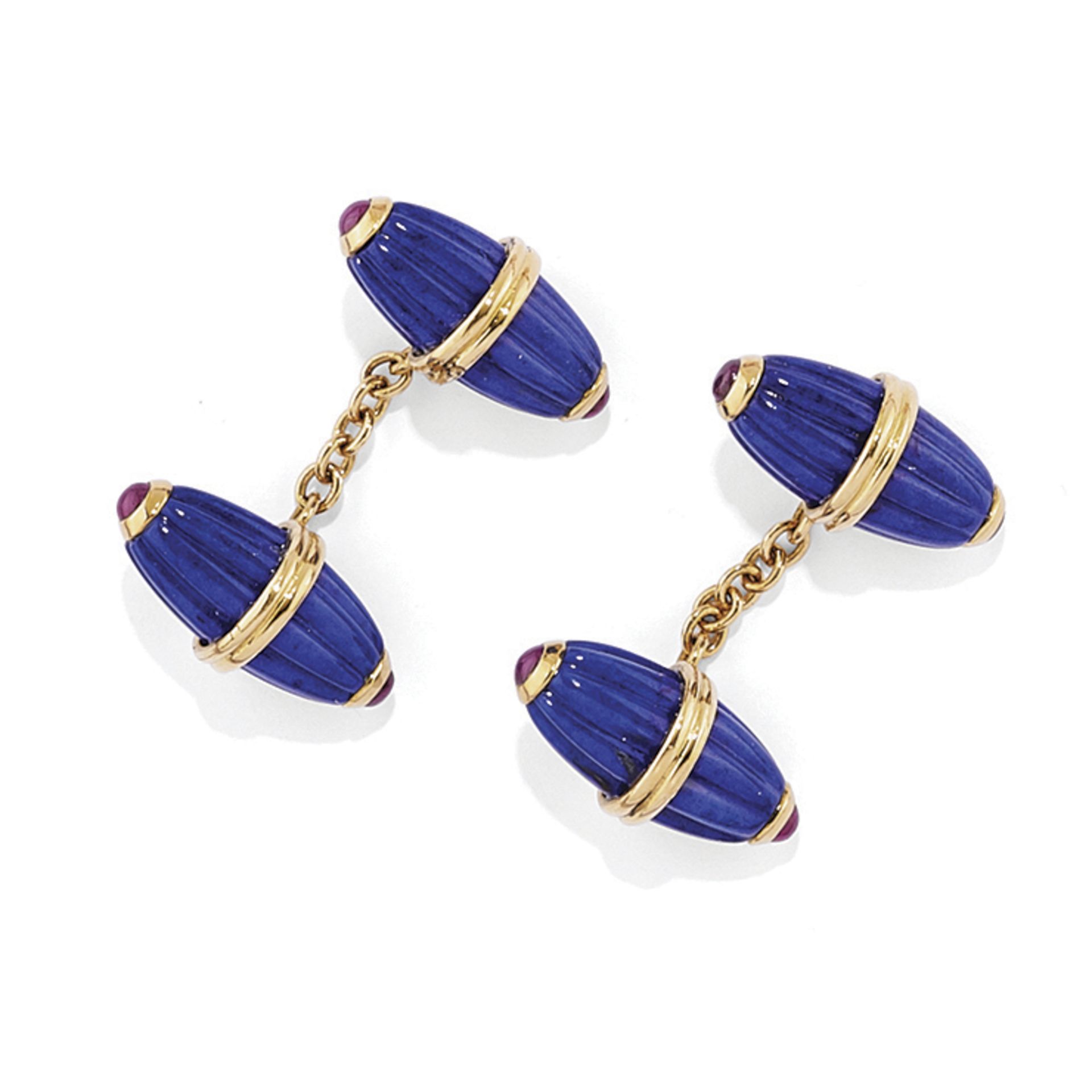 PAIRE DE BOUTONS DE MANCHETTES EN LAPIS LAZULI ET RUBIS