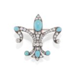 BROCHE EN OR, ARGENT, TURQUOISES ET DIAMANTS