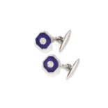 PAIRE DE BOUTONS DE MANCHETTE EN OR, LAPIS-LAZULI ET DIAMANTS