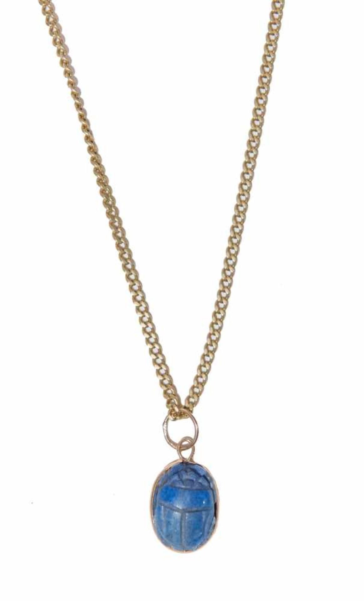 COLLANA EGIZIANA IN ORO 18K Realizzata da catenina in oro e ciondolo con pietra dura azzurra