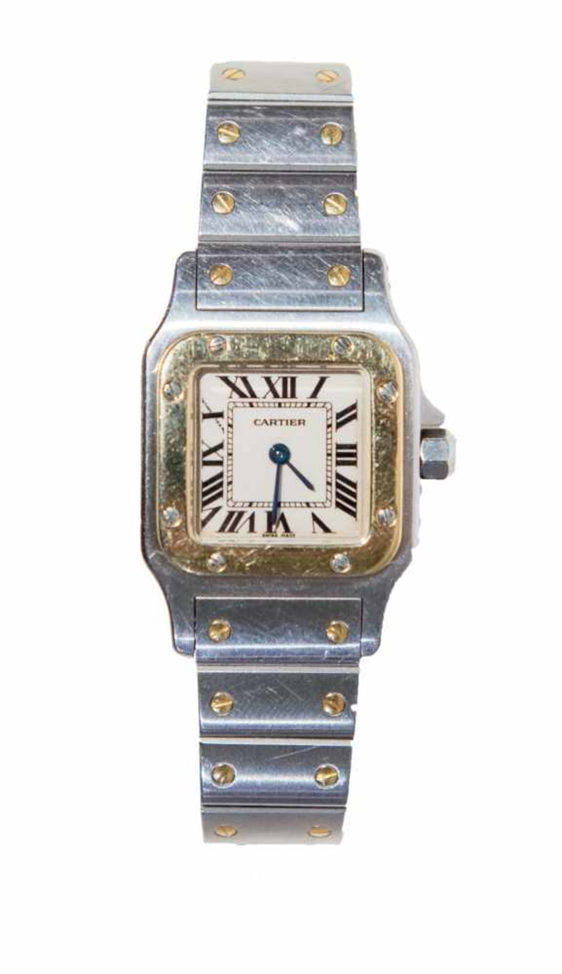 OROLOGIO DA POLSO CARTIER Modello Santos n. 943706CD, cassa in acciaio e oro 18K di forma carrè,