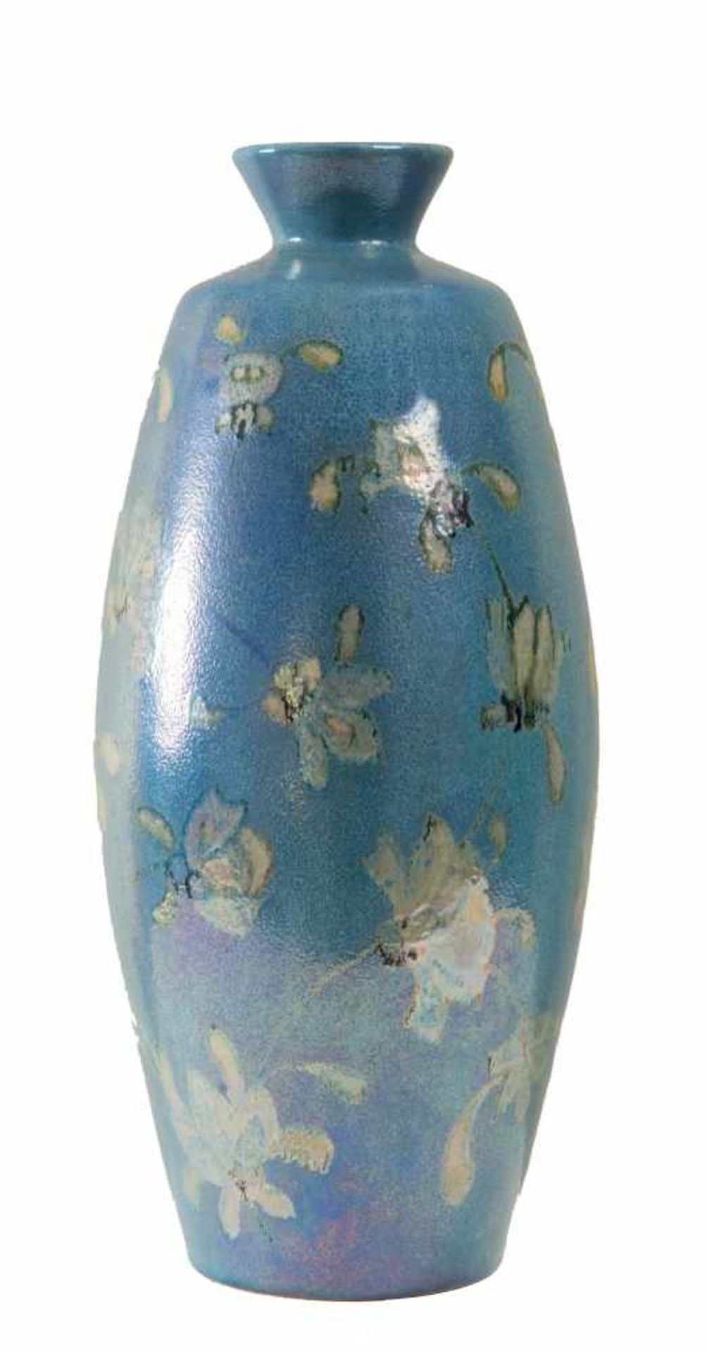 GIORDANO TRONCONI (Faenza, 1932). Vaso in maiolica a lustro, decorazione di ramage fogliacei su