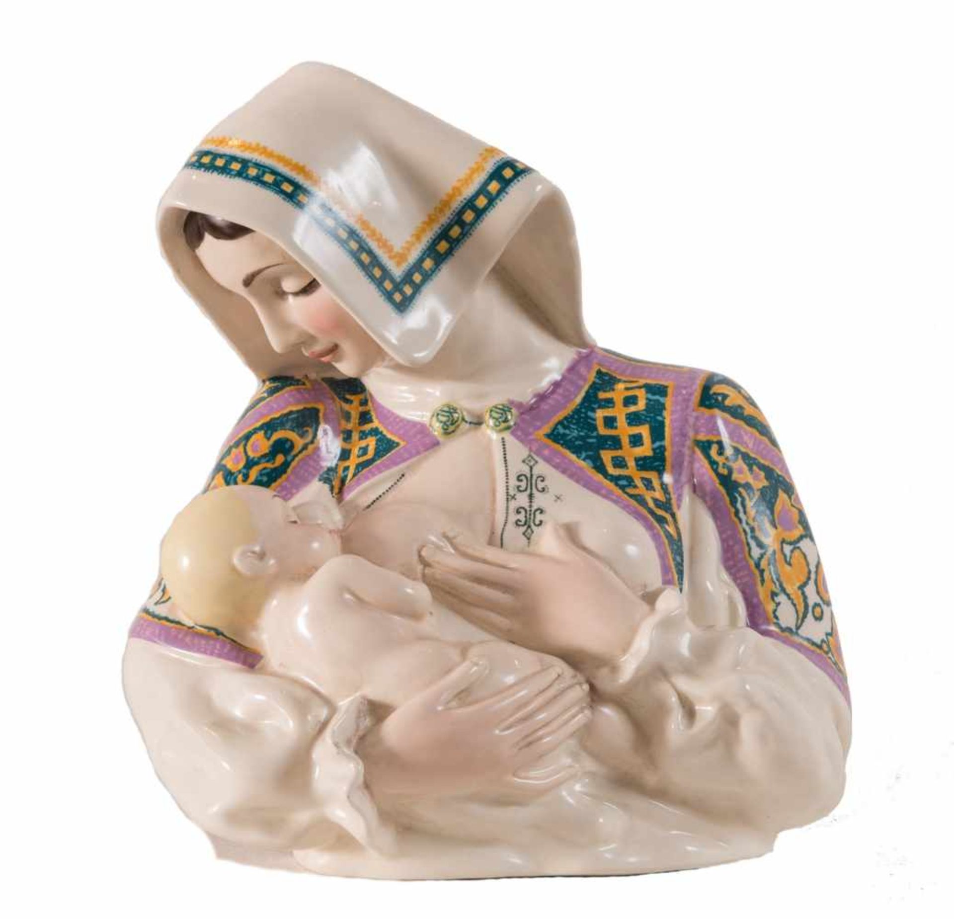 SANDRO VACCHETTI (1889 – 1976) ESSEVI, Torino, 1935 ca. «Maternità». Terracotta maiolicata modellata