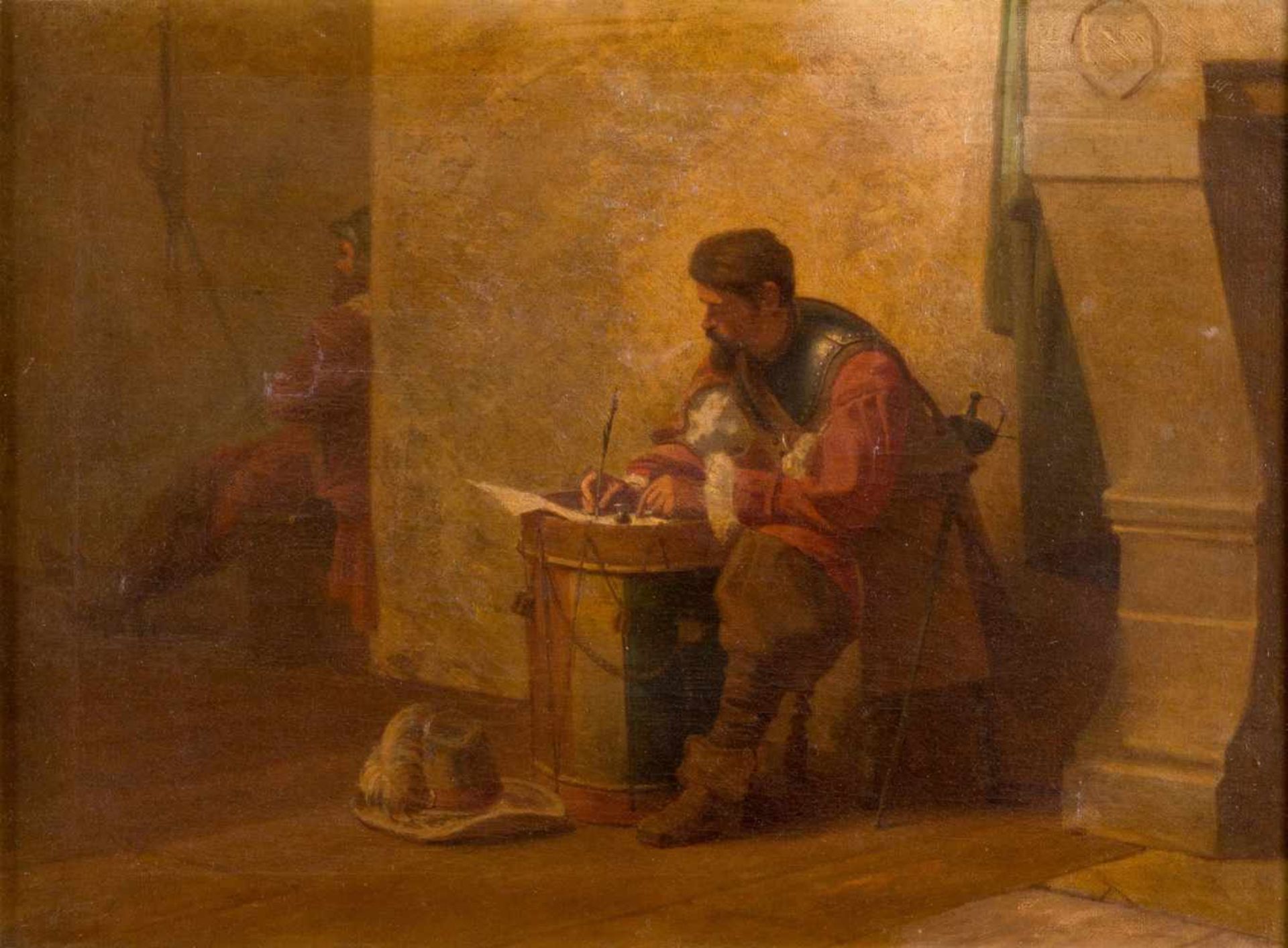 Maestro del XIX secolo. « La lettera ». Olio su tela, a tergo iscrizione sul telaio. C cm 38x51. - Bild 2 aus 3