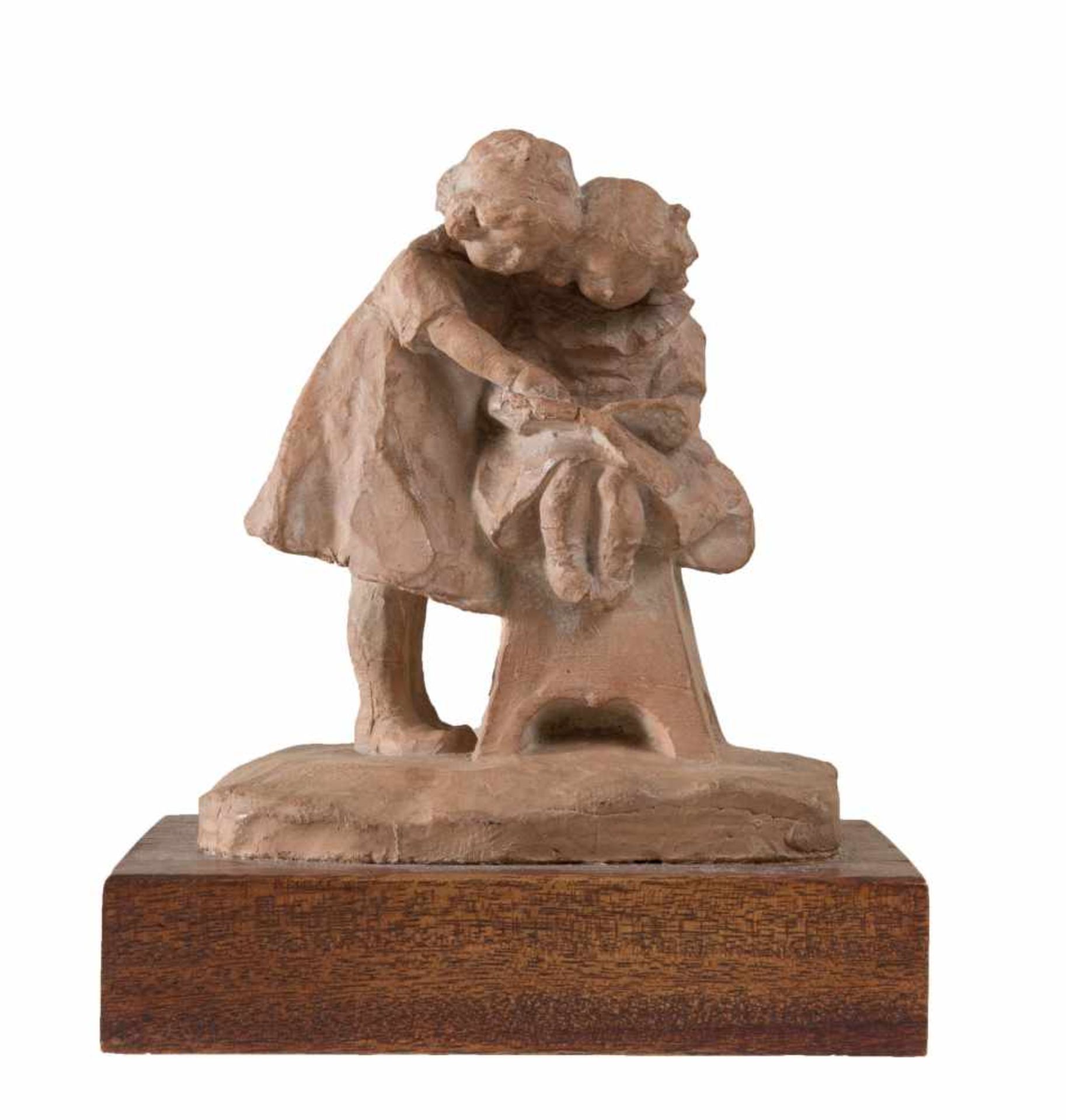 DECIMO PASSANI (1884-1952). “Bambine che leggono”. Scultura in terracotta, opera firmata alla base