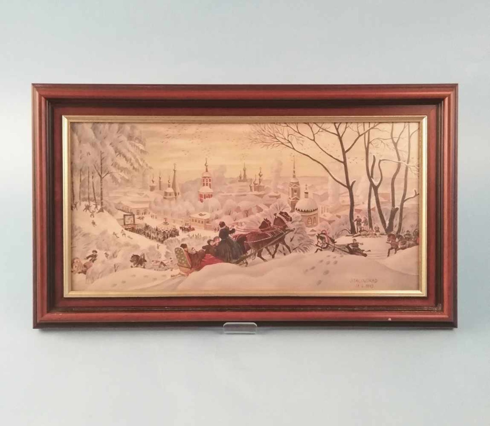 Künstler 20.Jh.Aquarell, russische Winterlandschaft, Stalingrad, datiert 1993, 20,5x42cm,