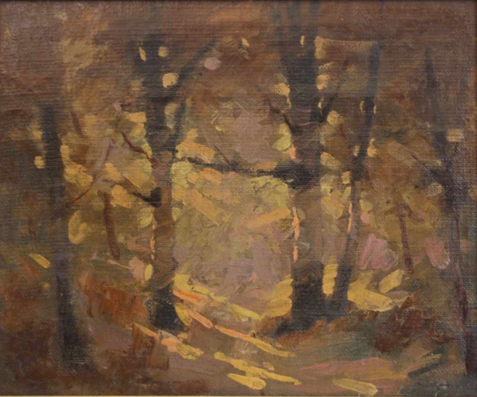 Künstler 20.Jh.Blick in den Wald, undeutlich signiert, Öl auf Leinwand, 46,5x57,5cm, gerahmt;