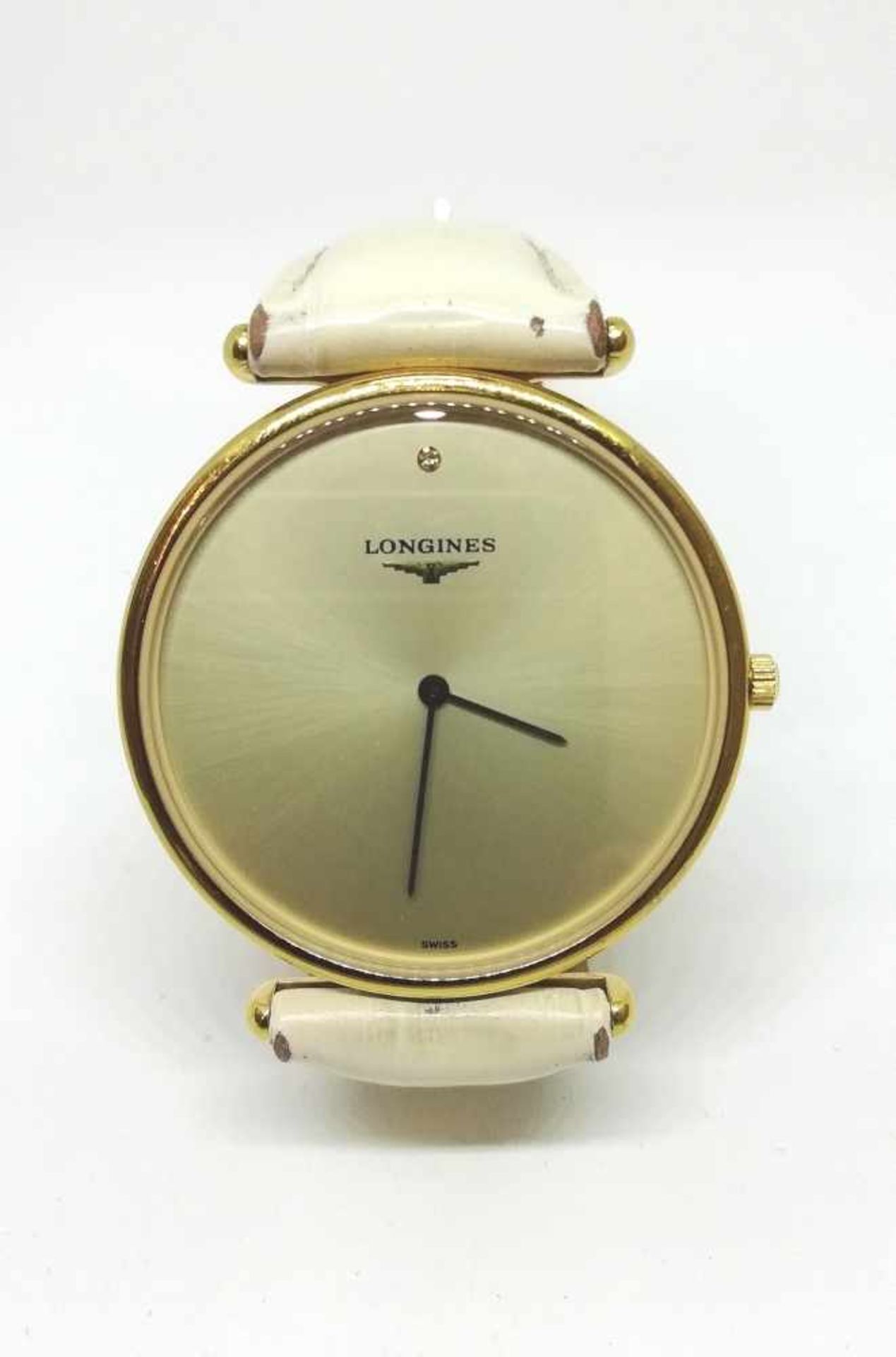 Goldene DamenarmbanduhrLongines, Quartz, champagnerfarbenes Zifferblatt, 22,1g, Werkservice wird