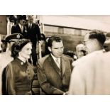 Richard Nixon and his wife Patricia, welcomed by Caracas government officials, Venezuela, just