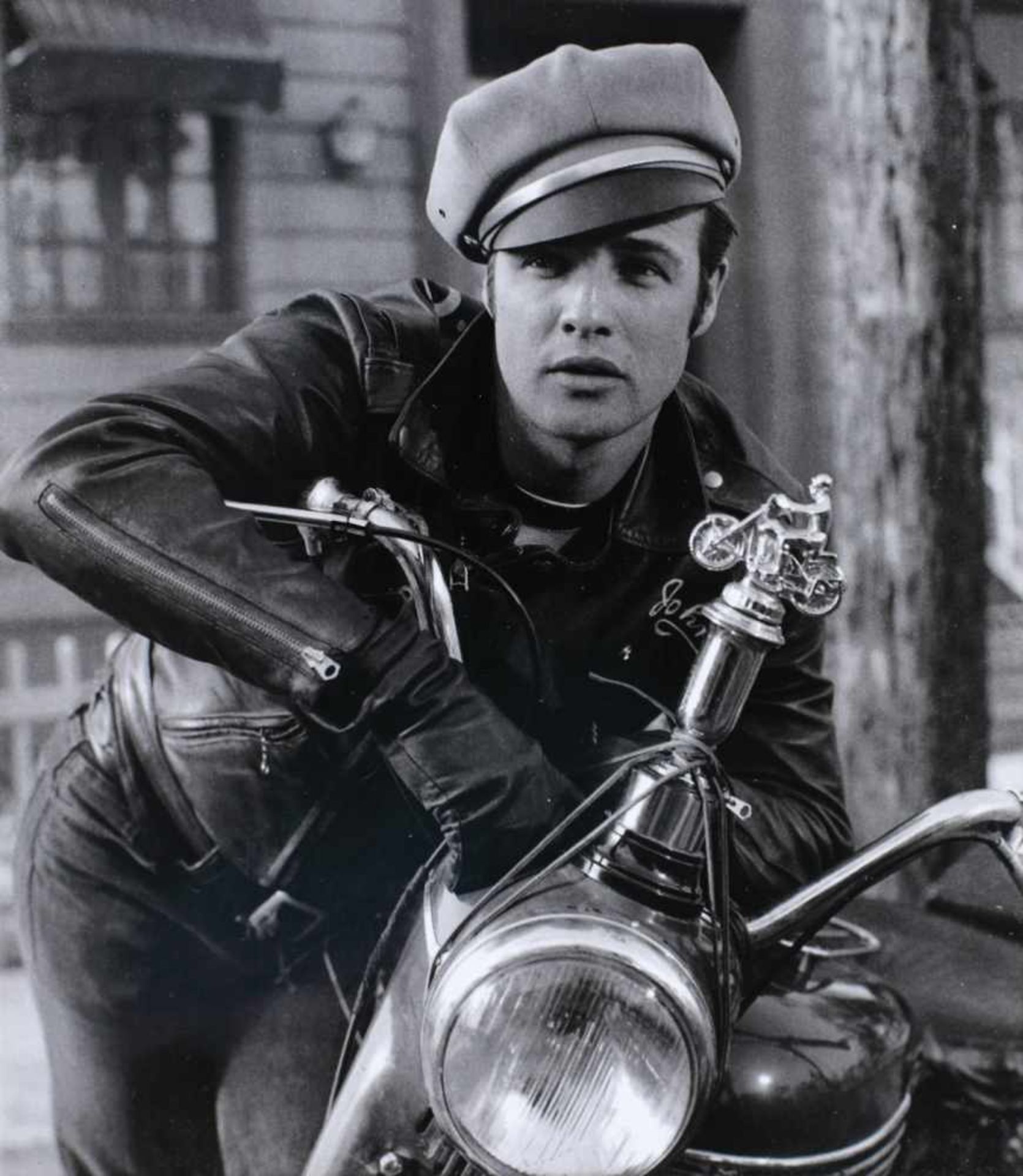 Marlon Brando on the set of the movie "The Wild One", 1953