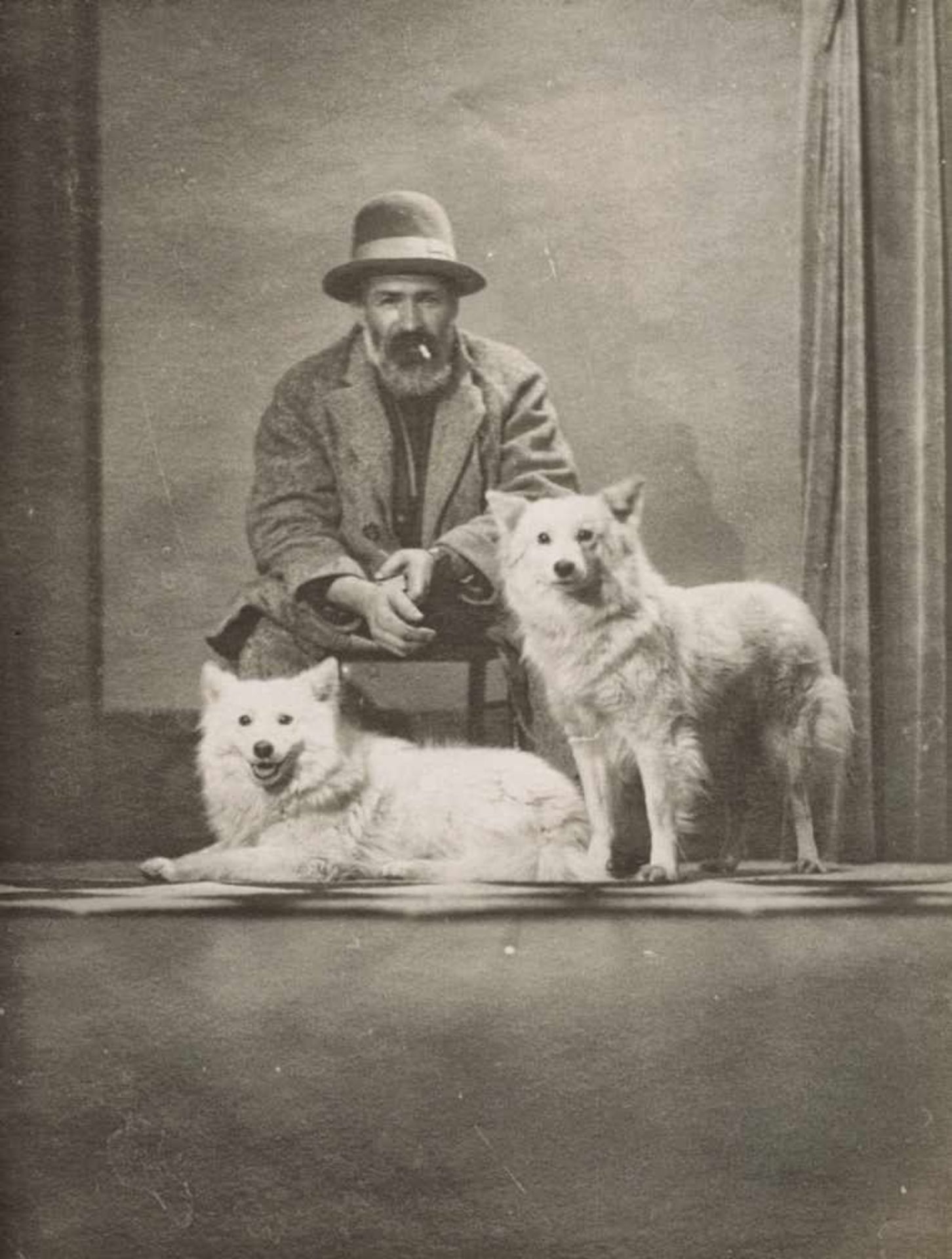 Constantin Brancusi with his canine friend Polaire and another dog