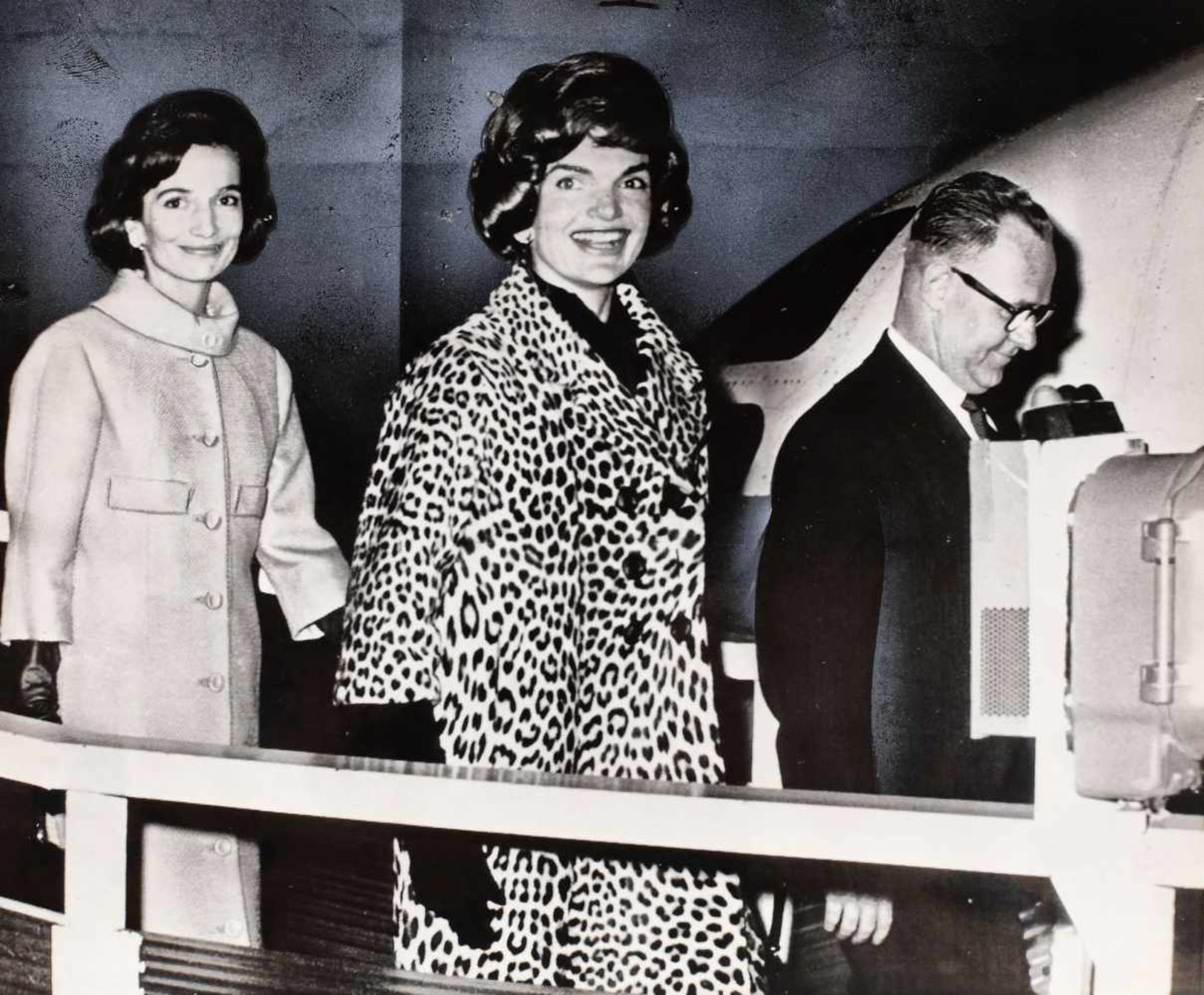 Jackie Kennedy with her sister, boarding an aircraft bound for Rome, New York, USA, press photograph