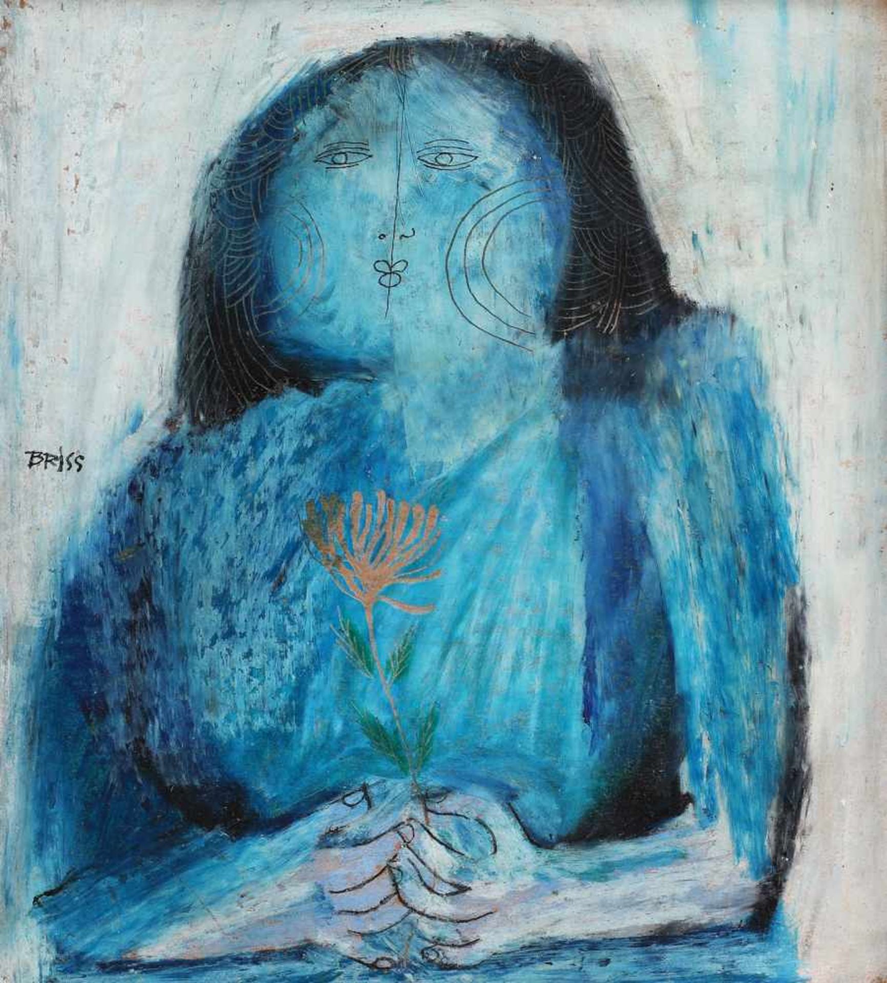 Blue girl with flower