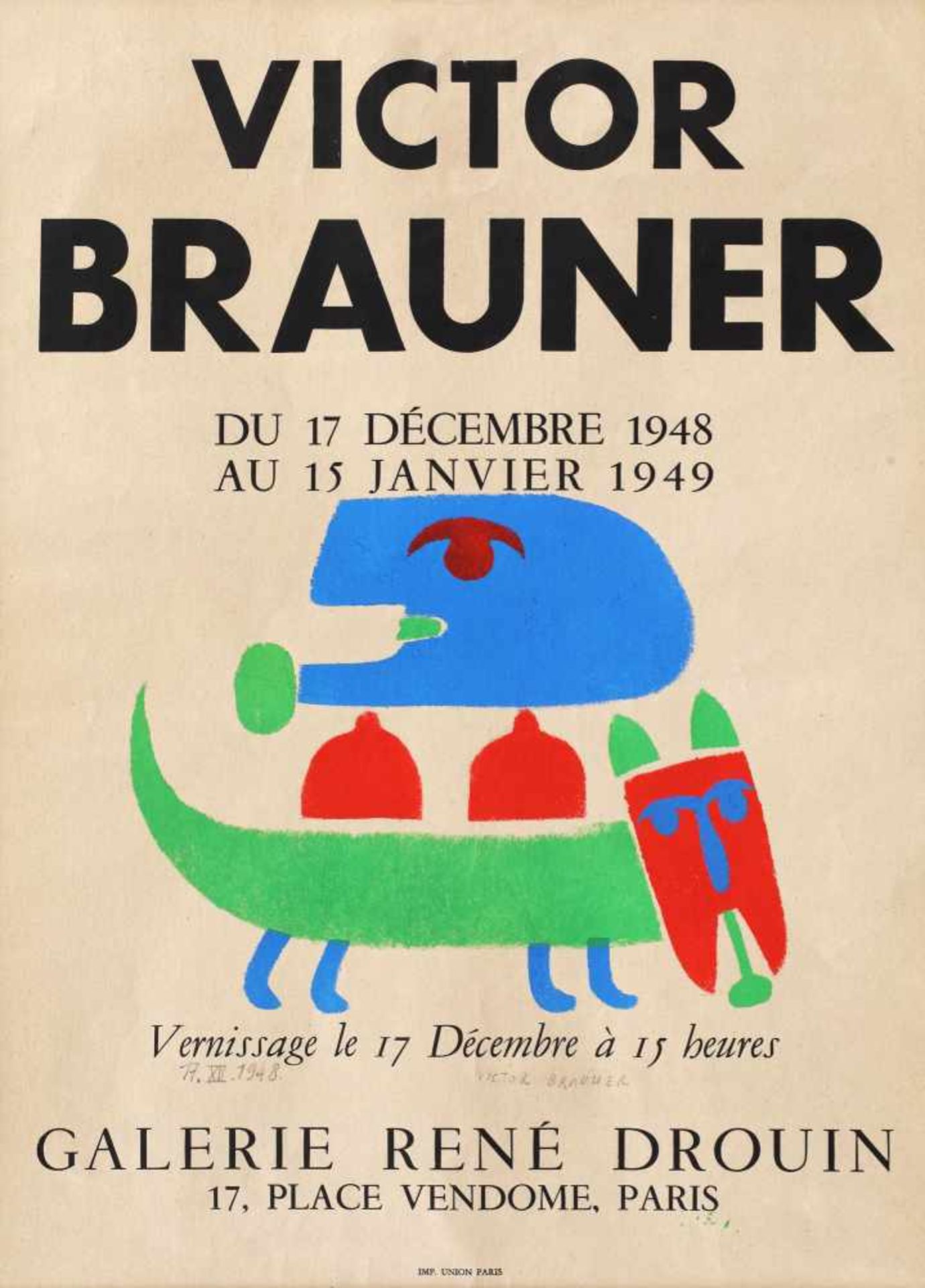 Poster of a Victor Brauner exhibition, at René Drouin Gallery, Paris, December 17, 1948 - January 1
