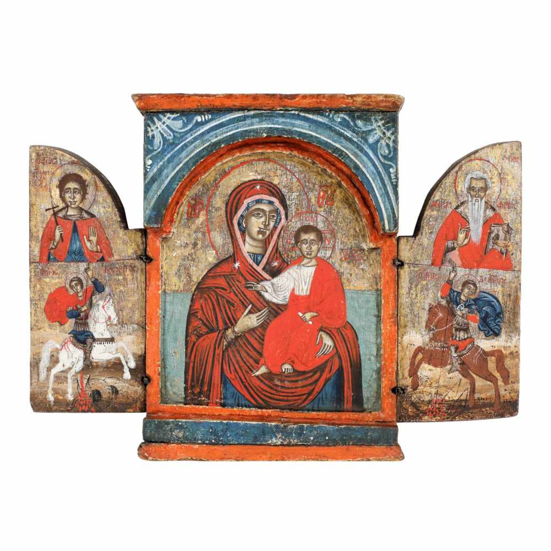 ”Virgin Mary and the Baby (Hodighitria), Saint George, Saint Haralambie and Saint Dumitru”, Gree