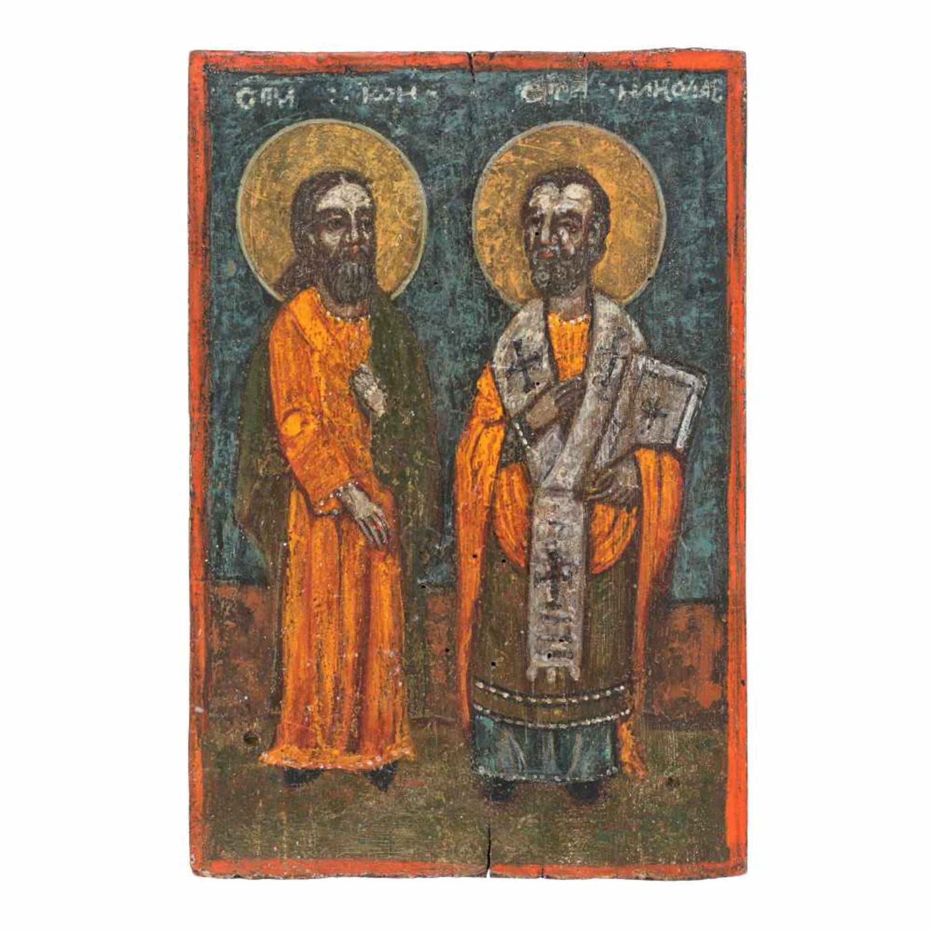 ”The Holy Hierarchs John and Nicholas”, Romanian school, early 19th century