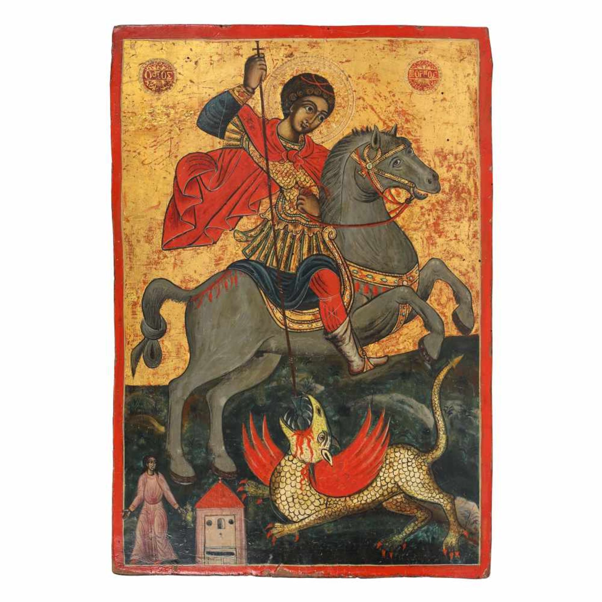 ”Saint George Killing the Dragon”, Greek school (Mount Athos workshop), mid-18th century, royal