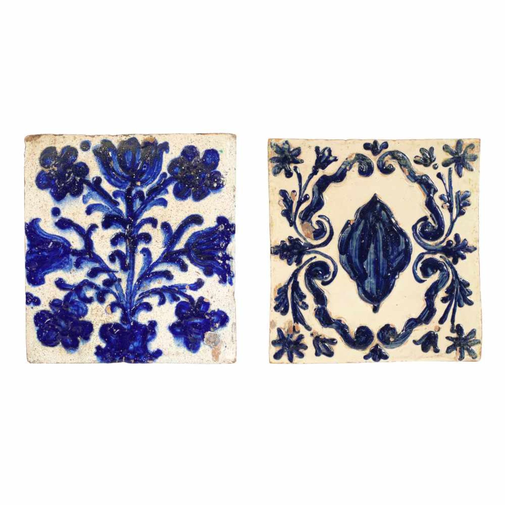 Lot of two decorative tiles, terracotta, Saschiz, early 19th century