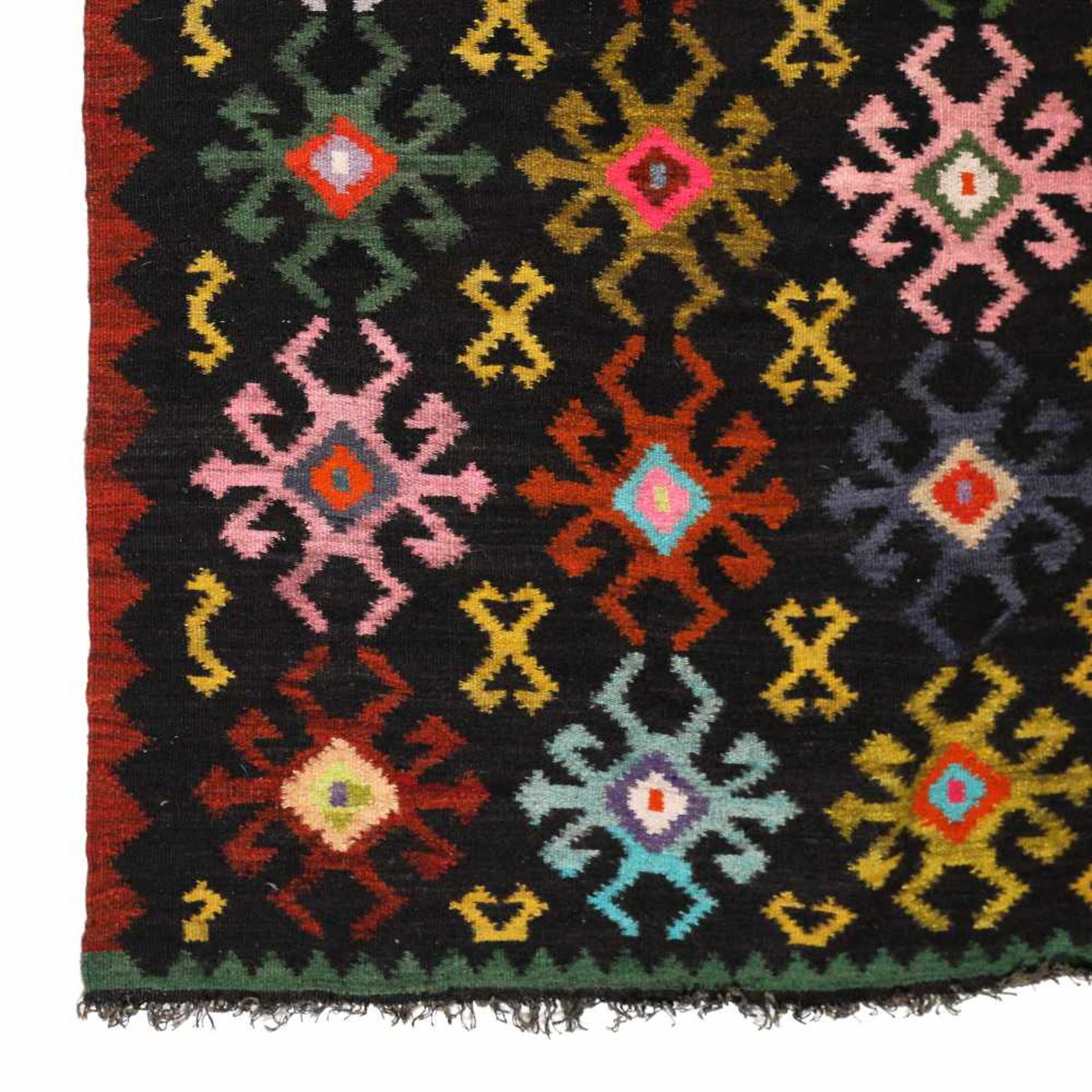 Wool rug decorated with rhombs and ram's horns, Muntenia, mid-20th century - Image 2 of 2