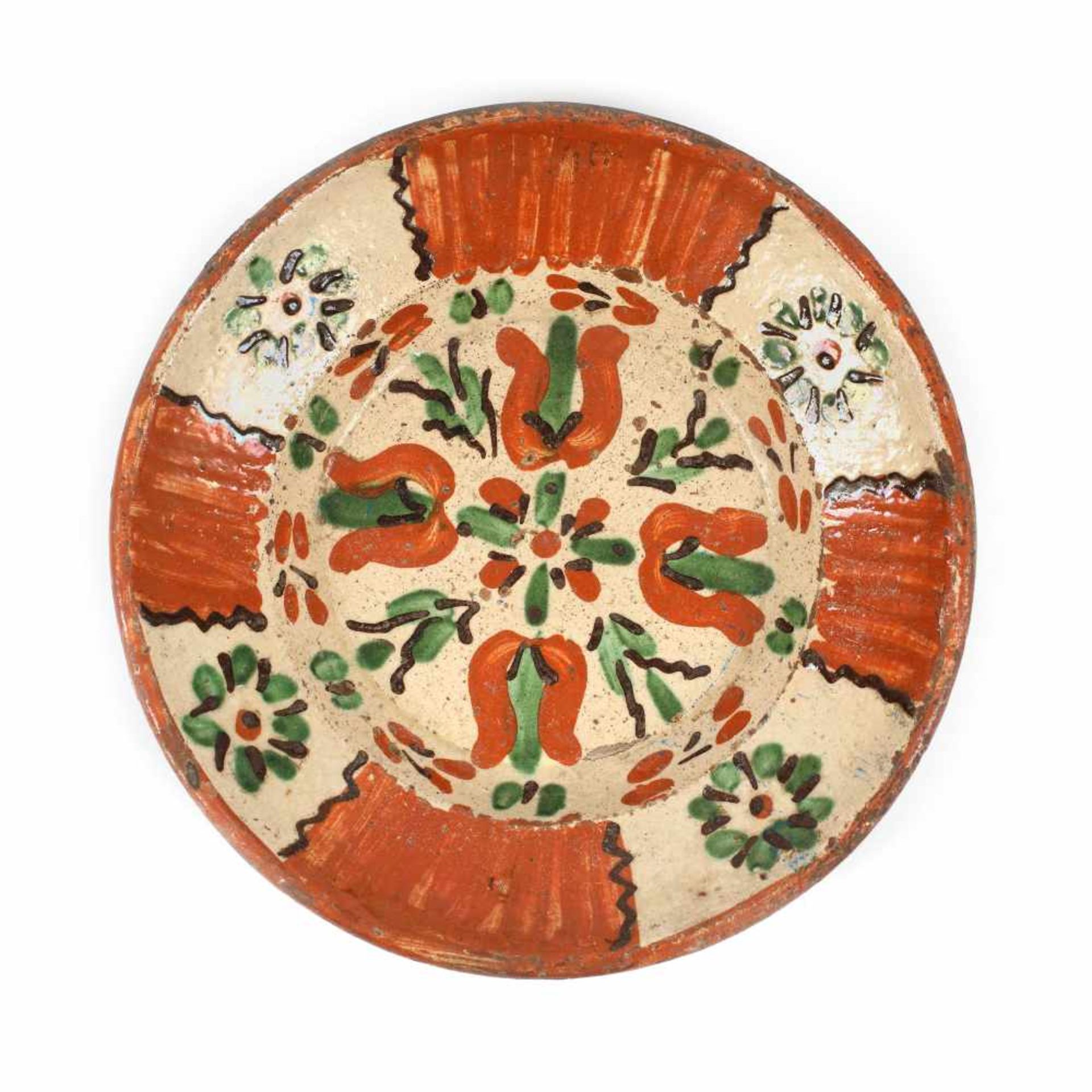 Plate, decorated with tulips, Vama-Oaș, Maramureș, early 20th century