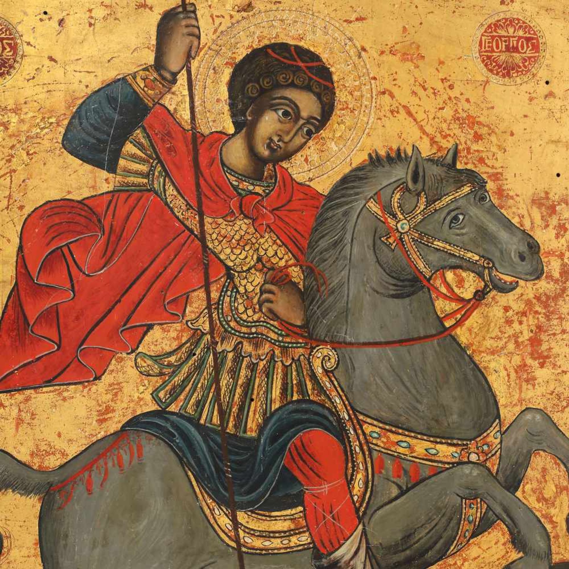 ”Saint George Killing the Dragon”, Greek school (Mount Athos workshop), mid-18th century, royal - Image 3 of 3