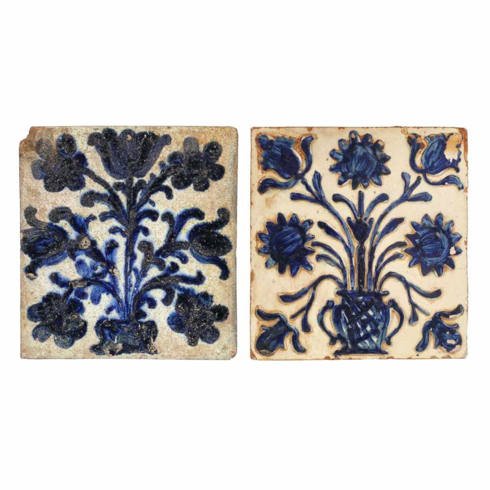 Lot of two decorative tiles, terracotta, Saschiz, late 18th century - early 19th century