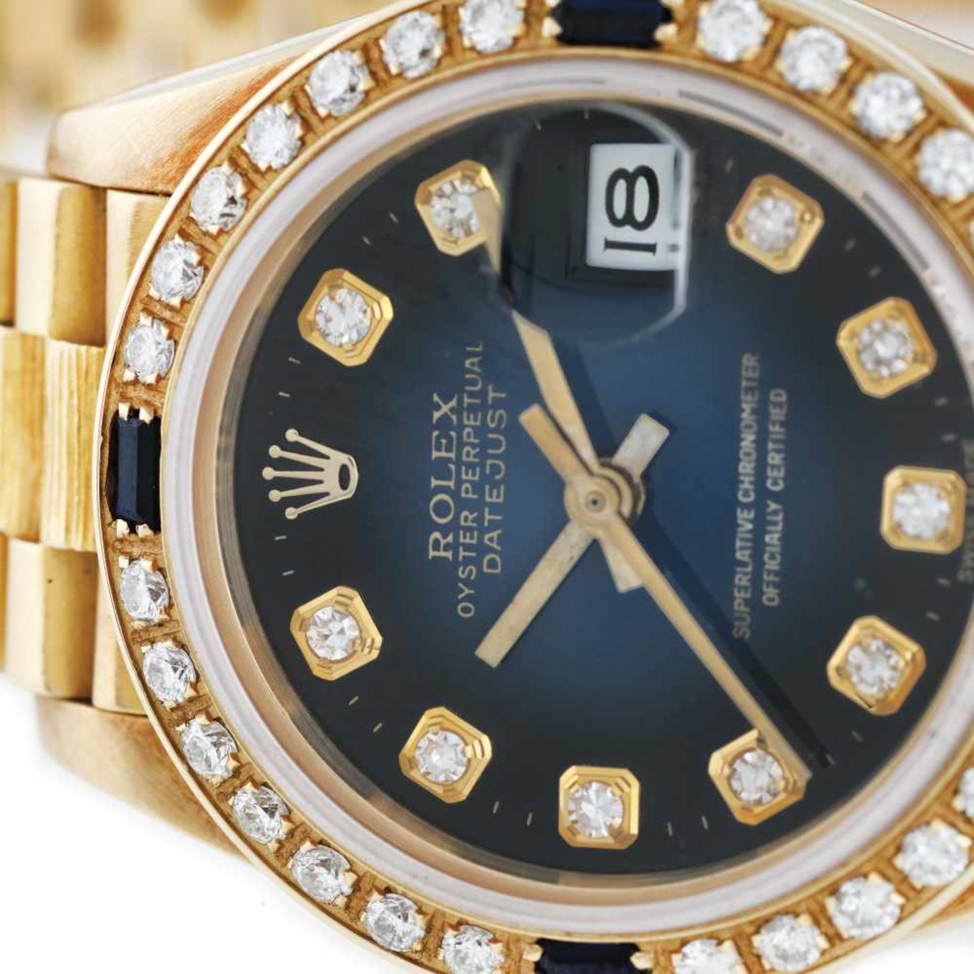 Rolex Datejust bracelet watch, gold, women, decorated with diamonds and sapphires, provenance docume - Bild 2 aus 3