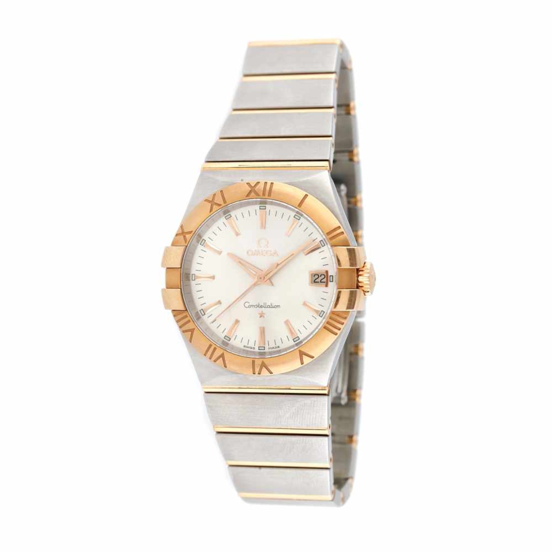 Omega Constellation bracelet watch, rose gold and steel, unisex, provenance documents