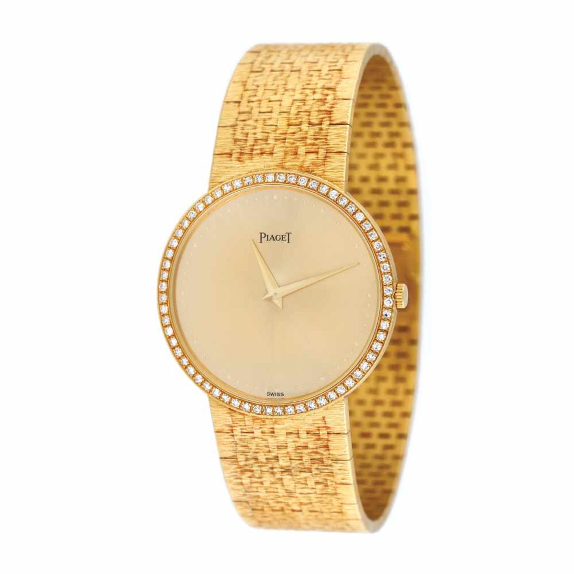 Piaget bracelet watch, gold, bezel decorated with diamonds, women, provenance documents and original