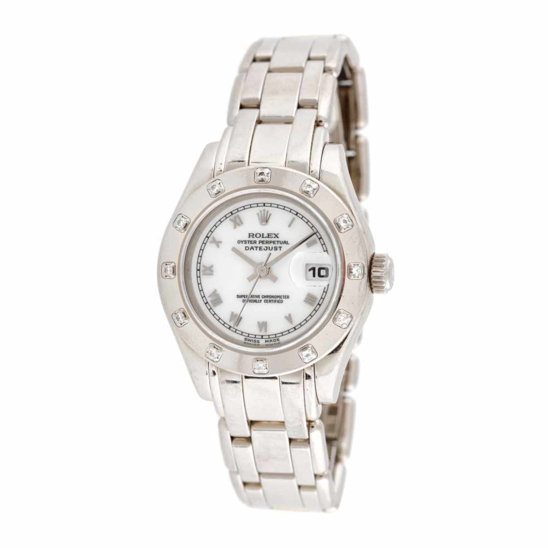 Rolex DateJust bracelet watch, white gold, women, decorated with diamonds, provenance documents and