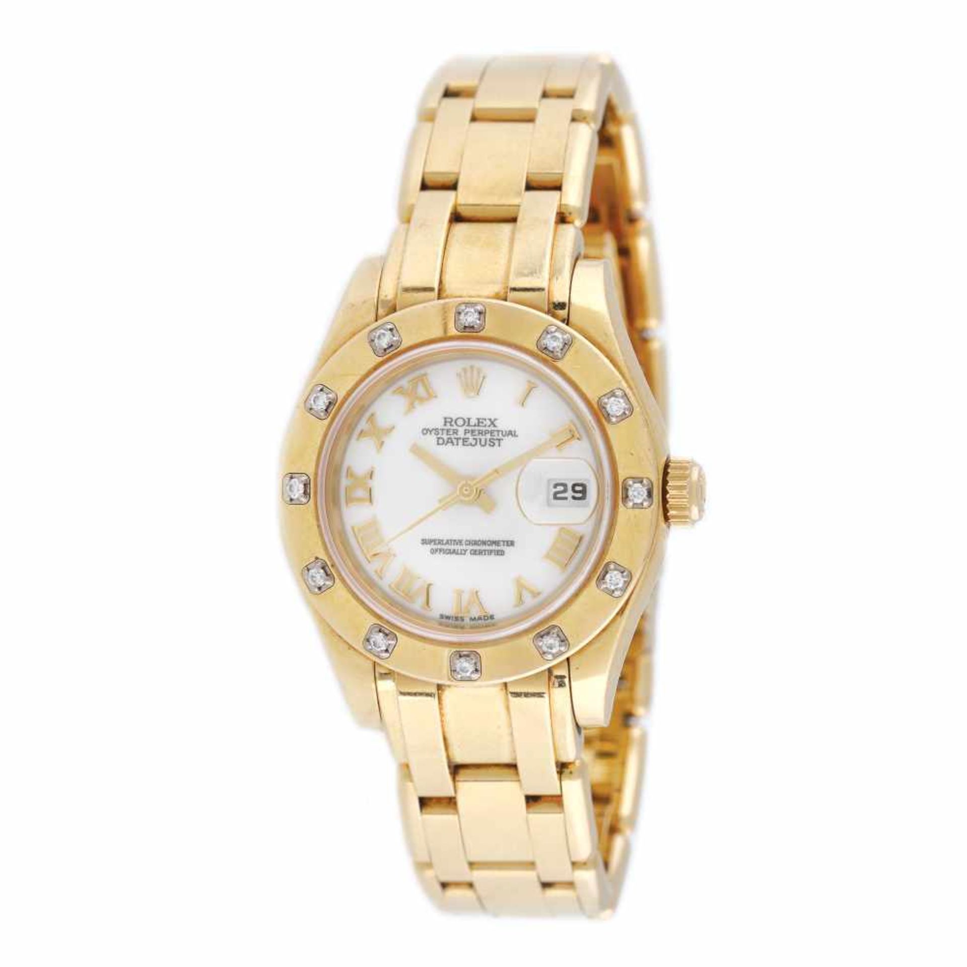 Rolex Datejust bracelet watch, gold, women, decorated with diamonds, provenance documents and origin