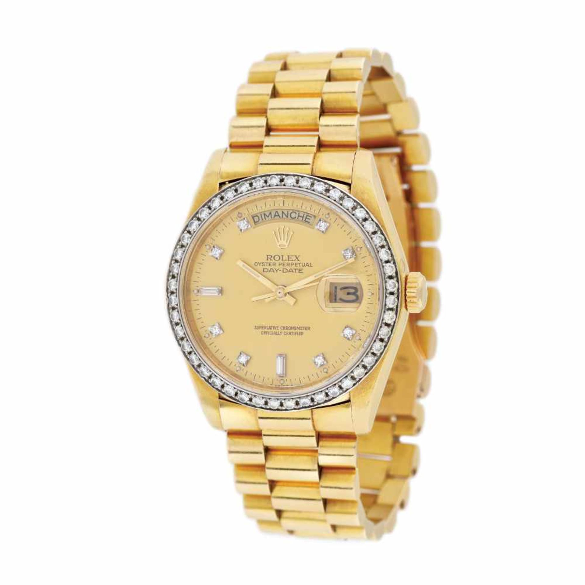 Rolex Day-Date wristwatch, gold, decorated with diamonds, men