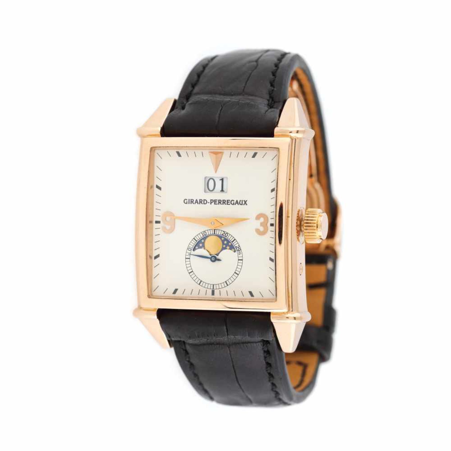 Girard Perregaux Vintage 1945 Moonphase wristwatch, rose gold, men, provenance documents