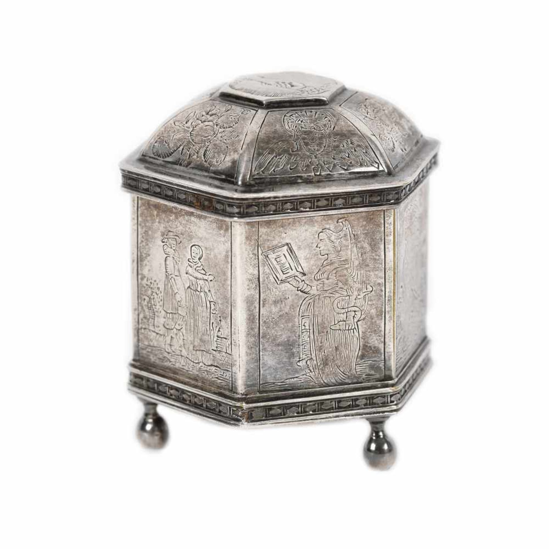 Partially gilded silver box, decorated with Masonic insignia, Great Britain, early 20th century - Bild 3 aus 4