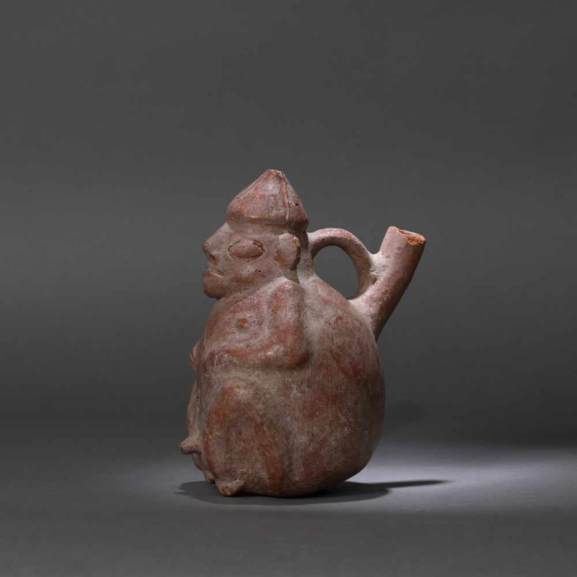 Ceramic vessel, illustrating a man, Vicus culture, Peru, approx. 1,550 years old, 5th century (accom - Bild 4 aus 6