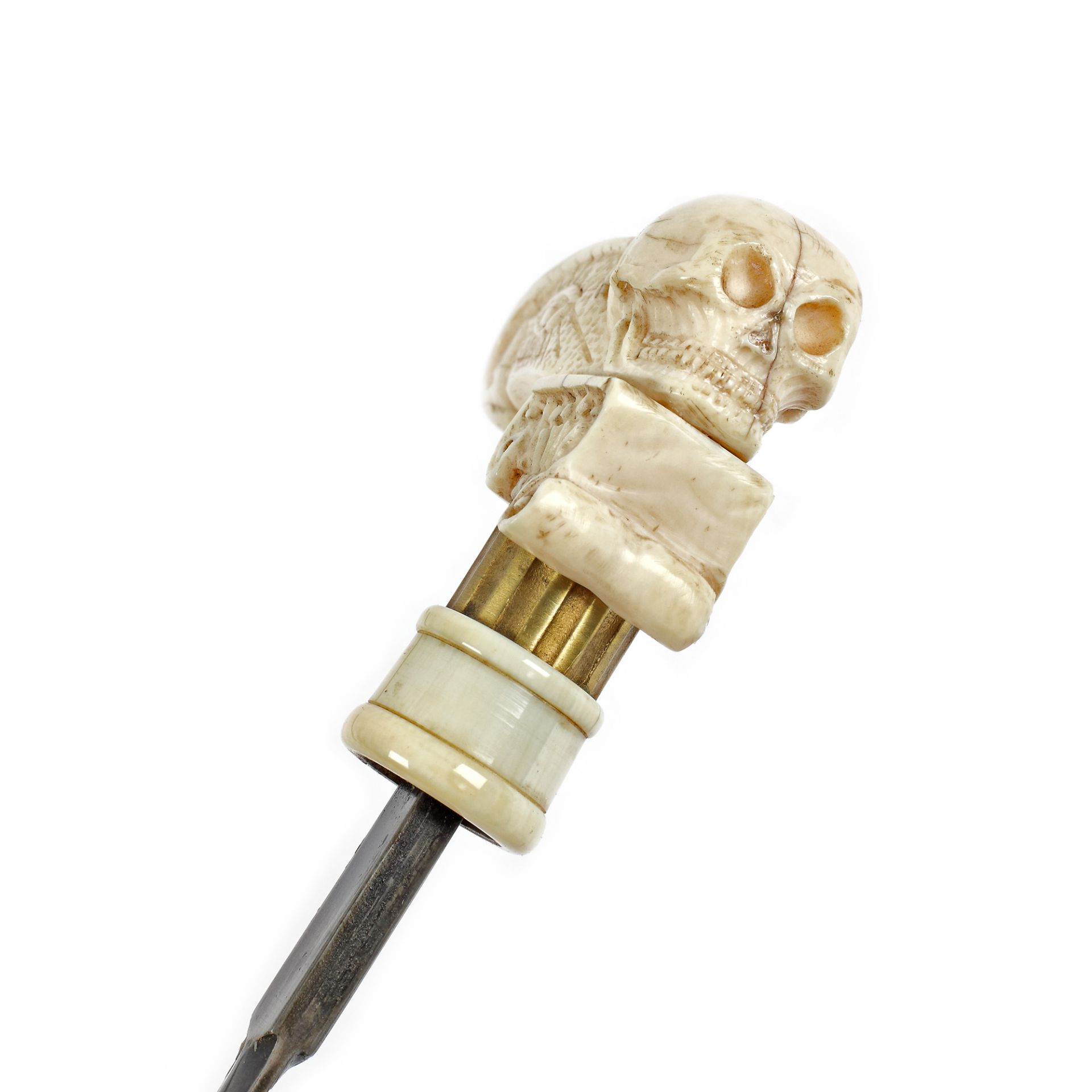 Stiletto cane, ivory carved head with Masonic motifs (All-Seeing Eye), early 20th century - Bild 4 aus 4