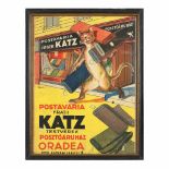 Advertisement for "Postăvăria Frații Katz" ("Katz Brothers Felt Workshop"), Oradea, early 20th ce