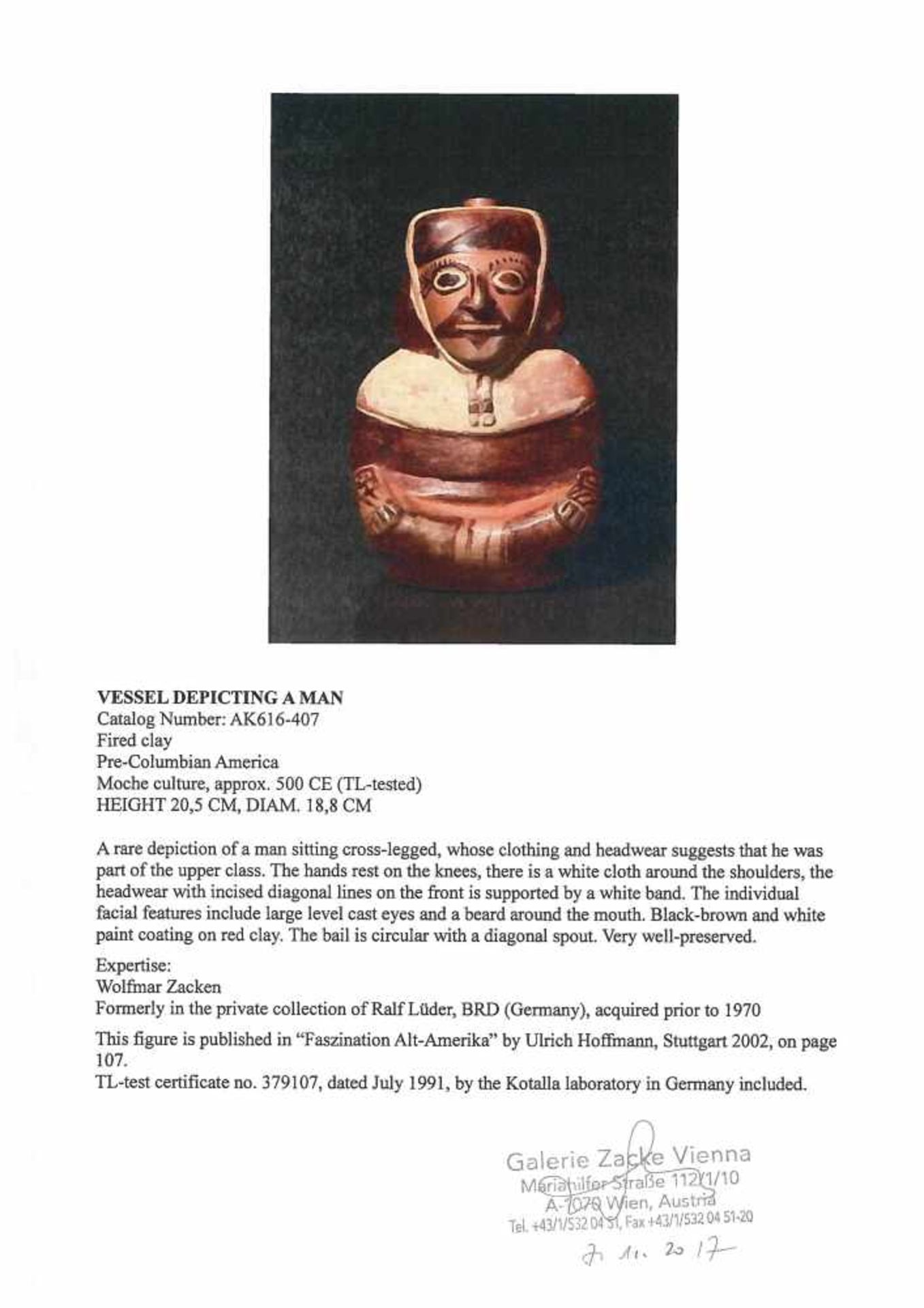 Ceramic vessel, illustrating a male figure, Moche culture, Peru, approx. 1,500 years old, 6th centur - Bild 6 aus 6