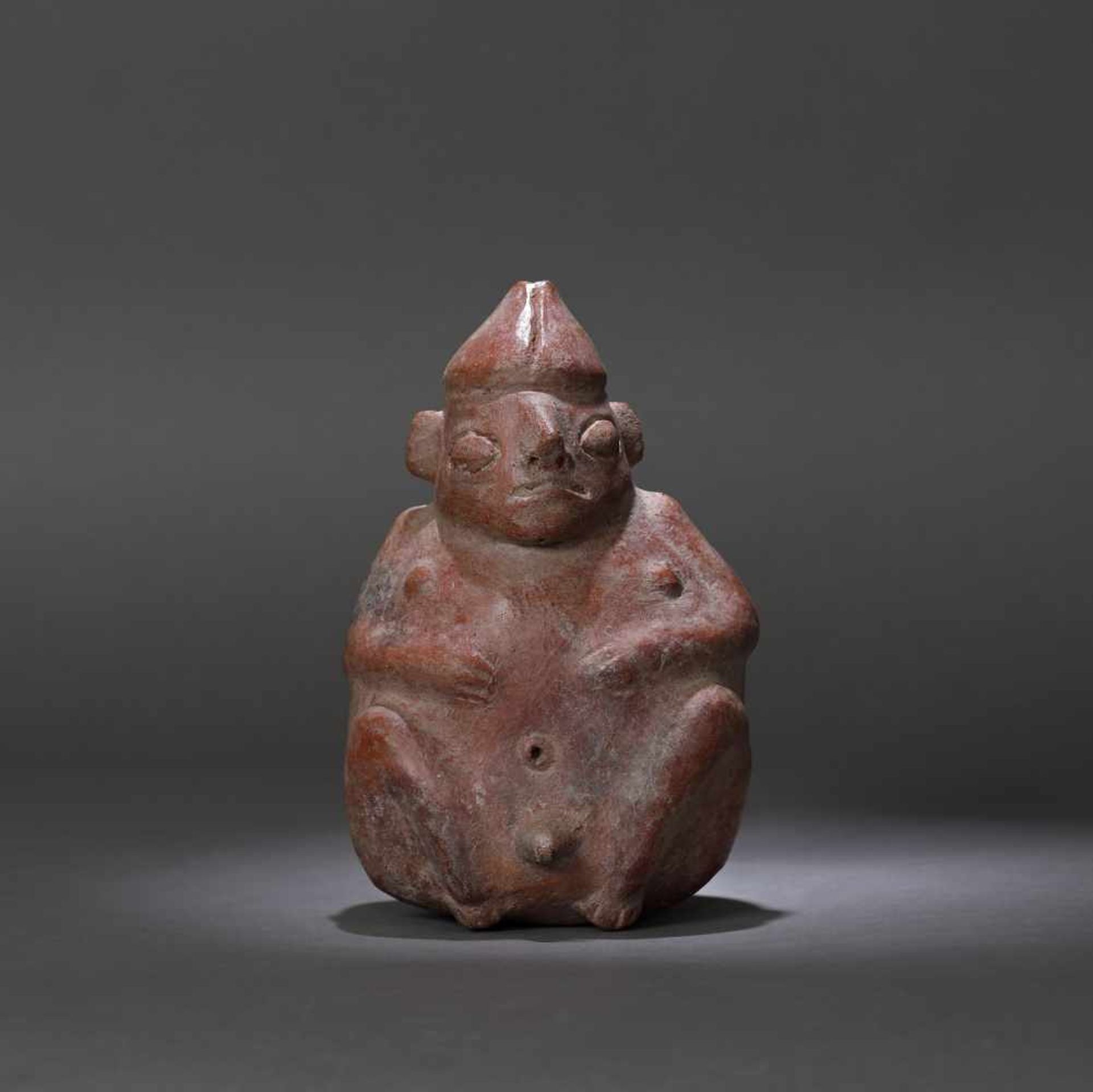 Ceramic vessel, illustrating a man, Vicus culture, Peru, approx. 1,550 years old, 5th century (accom