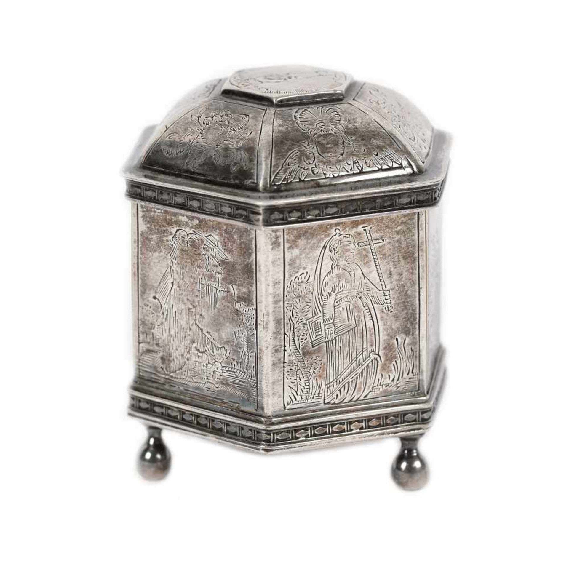 Partially gilded silver box, decorated with Masonic insignia, Great Britain, early 20th century - Bild 2 aus 4