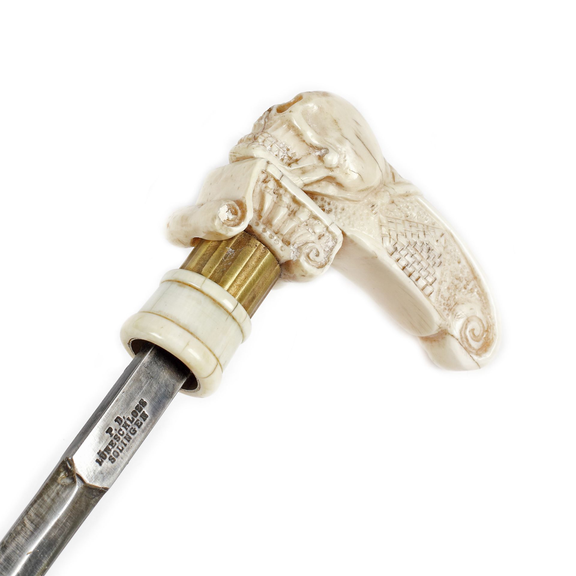 Stiletto cane, ivory carved head with Masonic motifs (All-Seeing Eye), early 20th century - Bild 3 aus 4