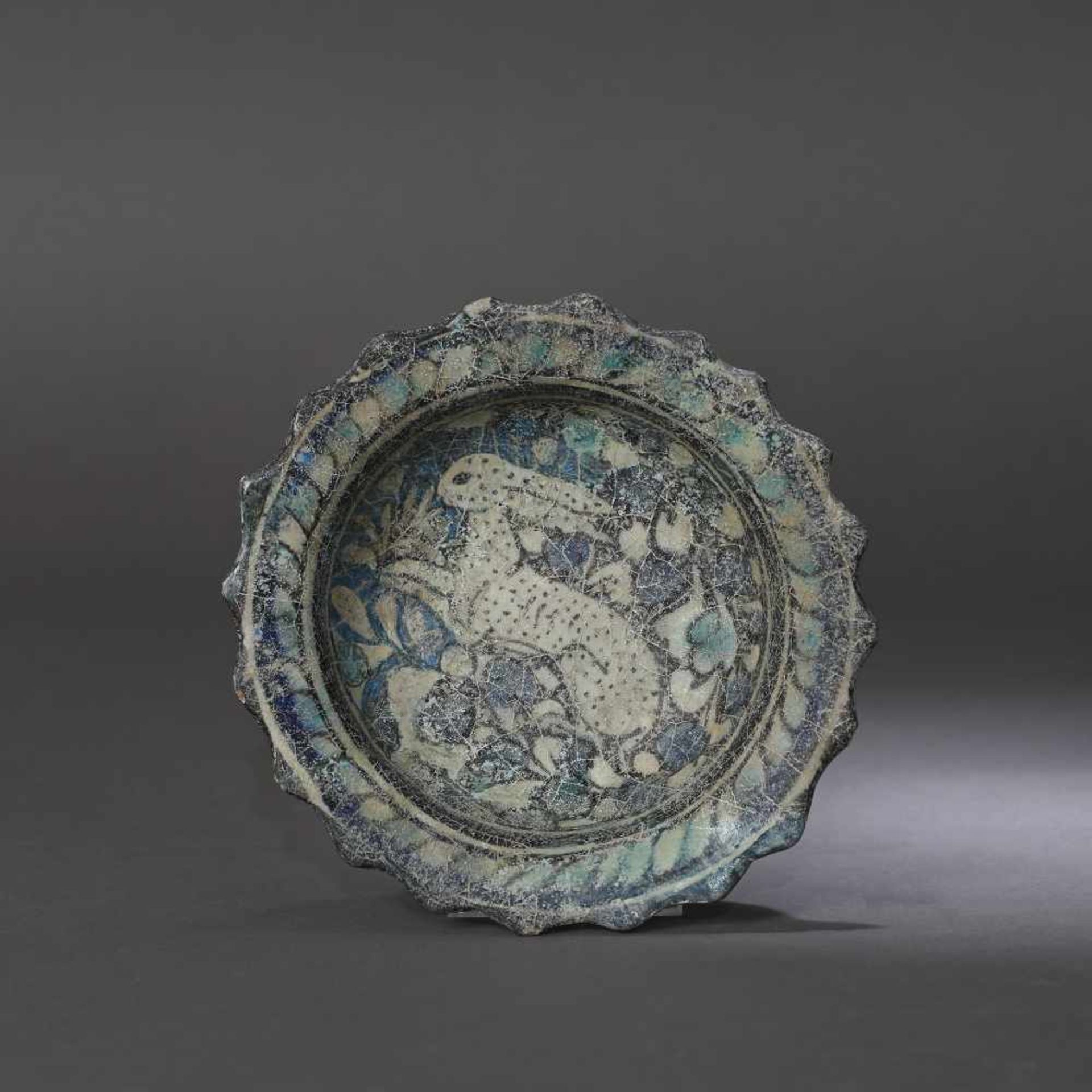Glazed ceramic Persian bowl, decorated with hunting scene (a rabbit running), approx. 850 years old, - Image 2 of 5