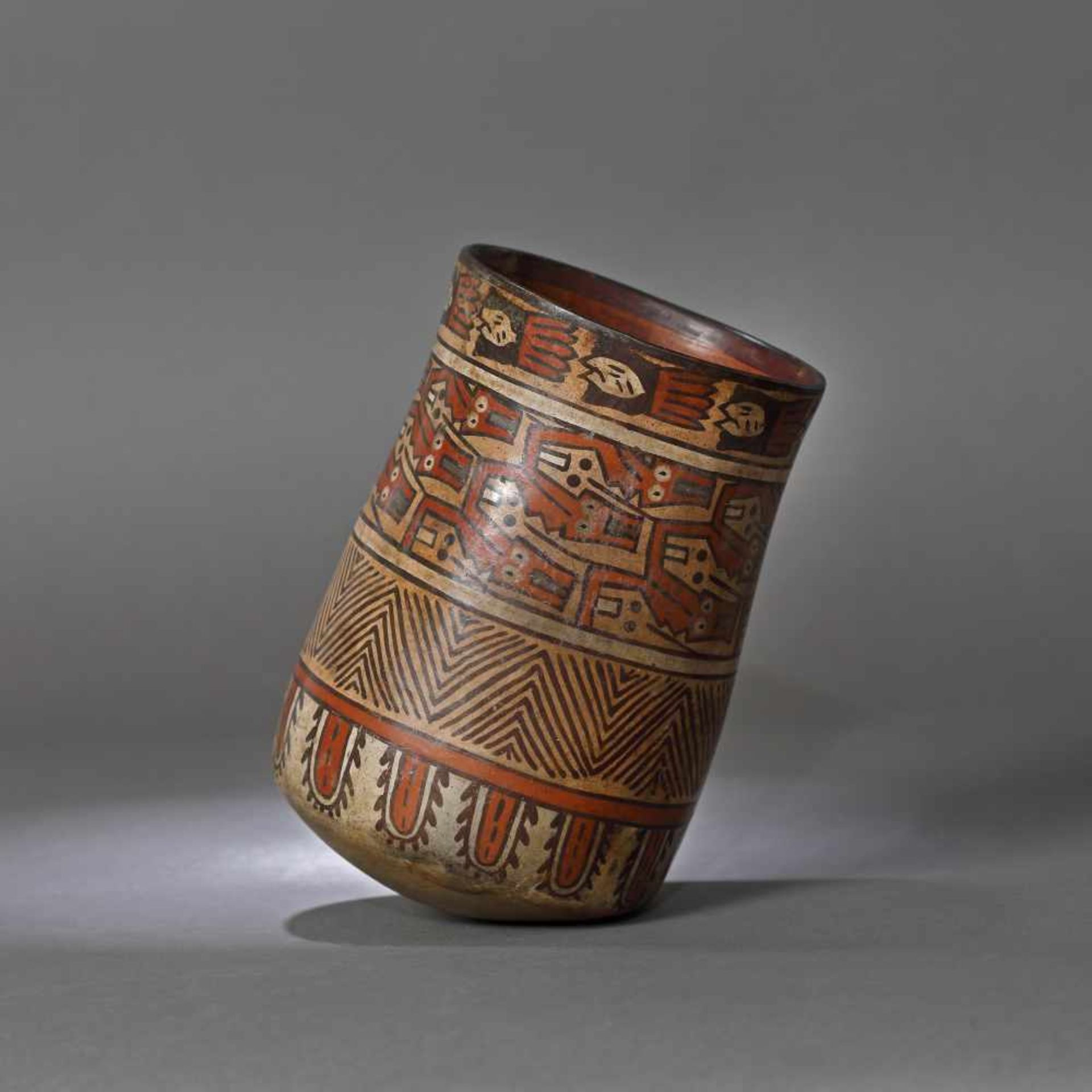 Painted ceramic vessel, decorated with beheaded shamans, Nazca culture, Peru, approx. 1,400 years ol - Image 2 of 5