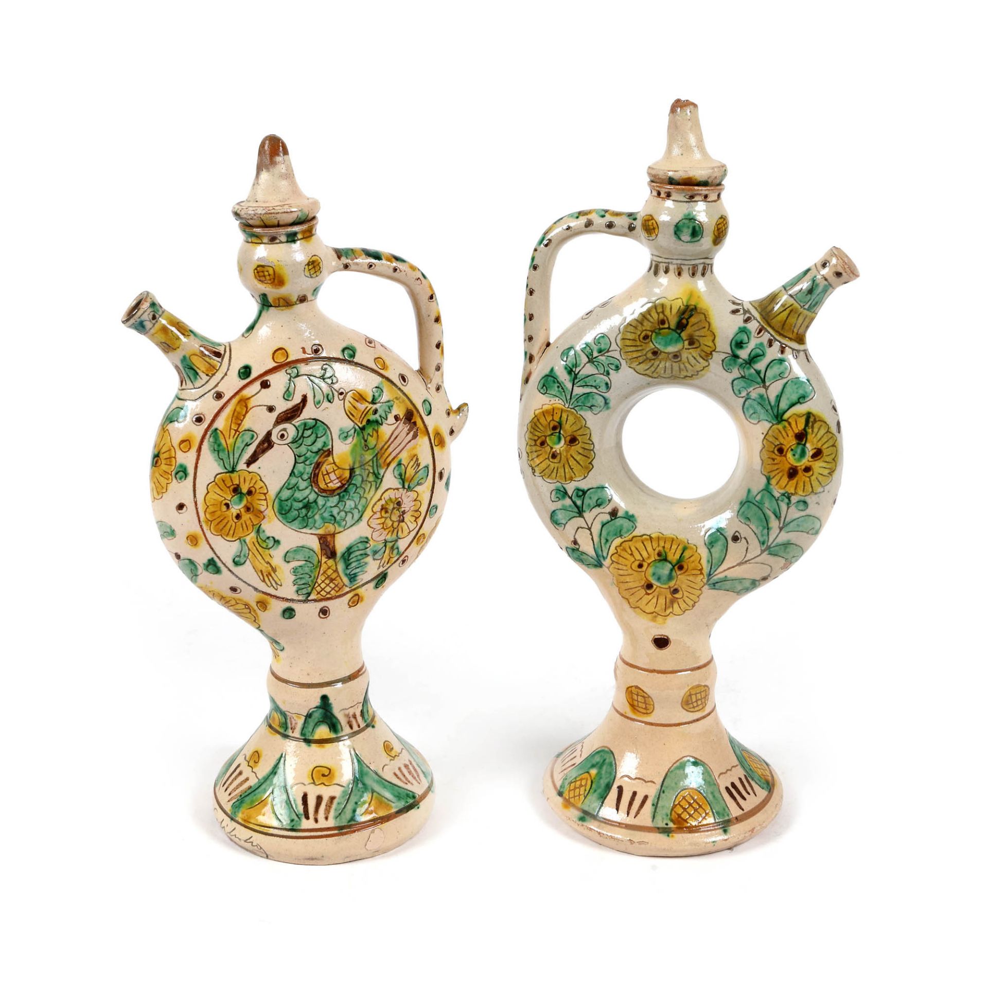 Pair of wedding jugs, decorated with bull and plant elements, signed Constantin Colibaba, interwar p - Image 2 of 3